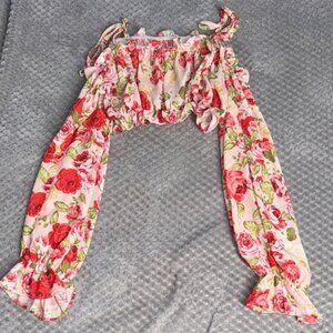 Pink and Green Floral Off-Shoulder Top